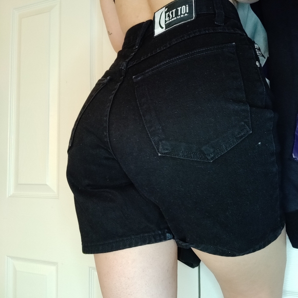 VINTAGE LONG DENIM HIGH WAIST MOM SHORTS - Picture 7 of 8